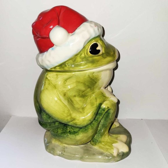 Rare Retro Frog with Santa Hat Cookie Jar Hand Painted - Picture 3 of 10